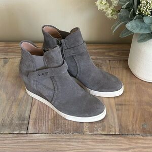 Linea Paola Gray Suede Wedge Bootie
